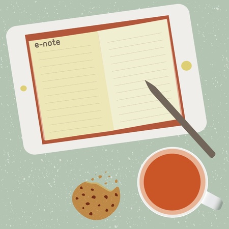 Tablet computer with lined paper on the screenのイラスト素材