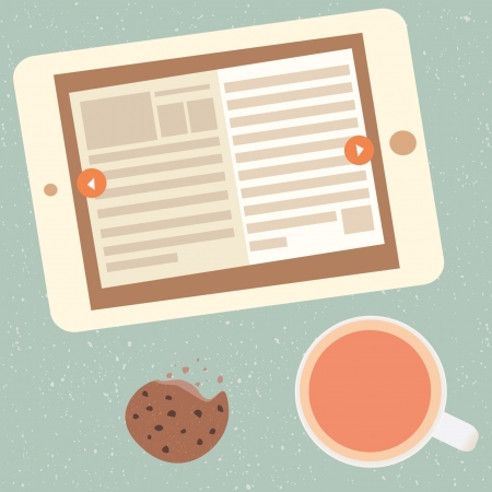 e-book and cup of teaのイラスト素材