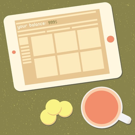 Tablet computer with Internet-work end balance on the screenのイラスト素材