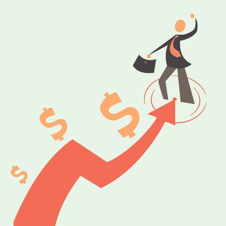 Business man with graph and dollar signsのイラスト素材