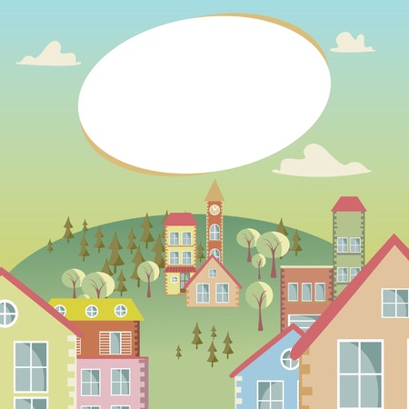 Banner with small town 2のイラスト素材