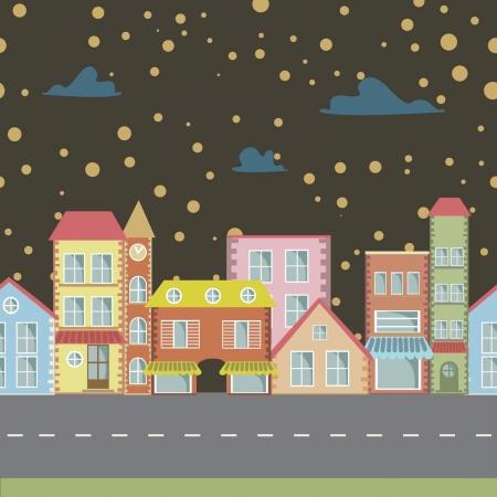 night seamless cartoon townのイラスト素材