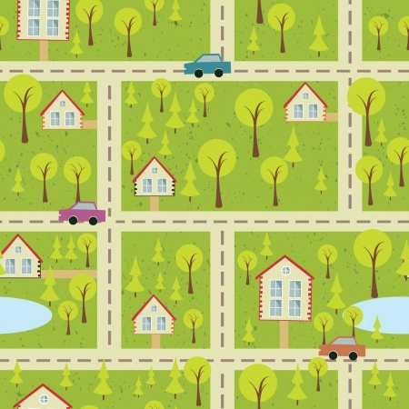 seamless pattern with light asphalt and housesのイラスト素材