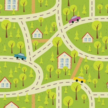 seamless pattern with light asphalt and houses のイラスト素材