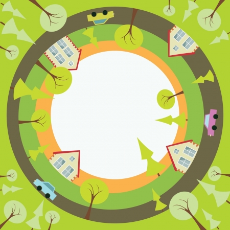 circular background with houses and treesのイラスト素材