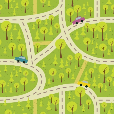 seamless pattern with the wood and roadsのイラスト素材