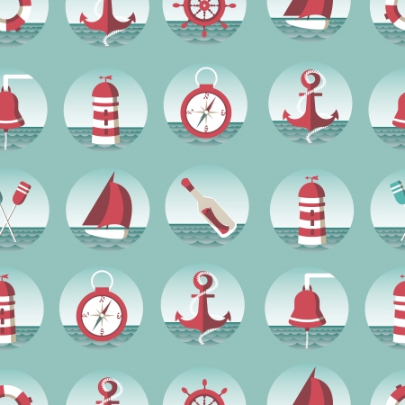 Nautical seamless pattern with sea elementsのイラスト素材