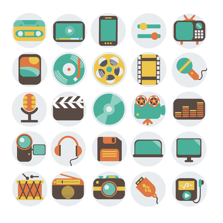 Multimedia flat icons setのイラスト素材
