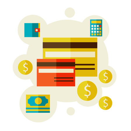 Illustration in a flat style with a bank cards  Credit and purse, vector eps 10 のイラスト素材