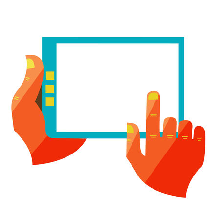 Flat design modern vector illustration in stylish colors of hand touch screen, digital tabletのイラスト素材