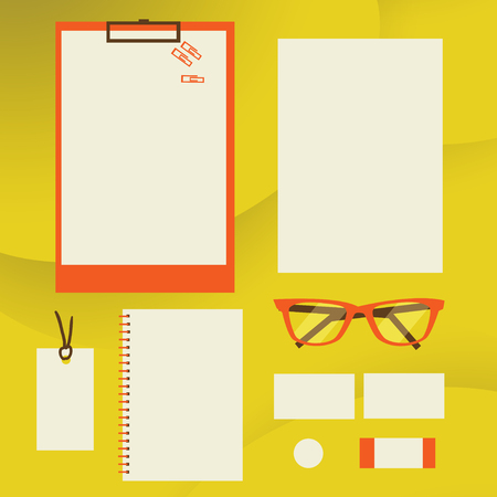 Flat design modern illustration stylish colors of modern brand design identity with blank office objects organized for company presentation.のイラスト素材