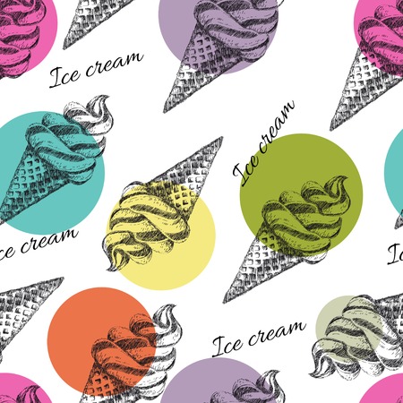 Perfect seamless pattern with ice cream cones hand drawn in vectorのイラスト素材