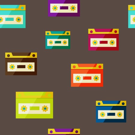 retro audio cassettes, pop art style. Vector image.  seampless backgroundのイラスト素材