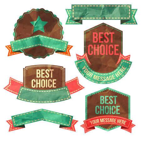 Set of vector retro ribbons, old dirty paper textures and vintage labelsのイラスト素材