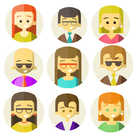 Colorful people Faces Circle Icons Set in Trendy Flat Styleのイラスト素材