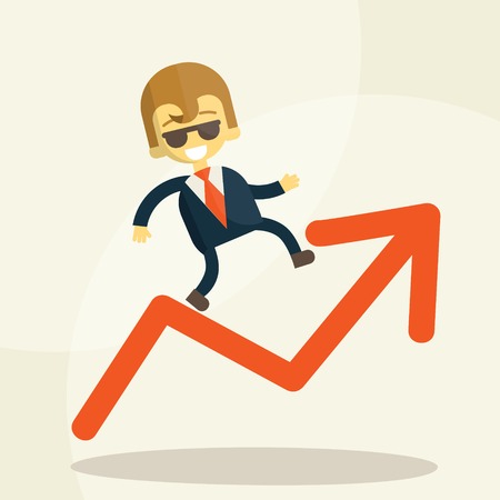 Cheerful businessman climbing a bar chartのイラスト素材