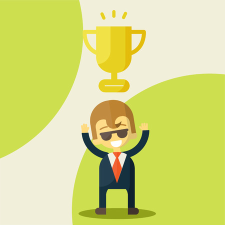 Young businessman lifts trophyのイラスト素材