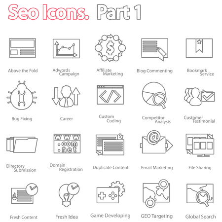seo icons set part 1. line design modern vector illustrationのイラスト素材