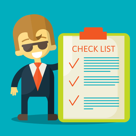 Happy businessman with checklist. All items are made . Success in businessのイラスト素材