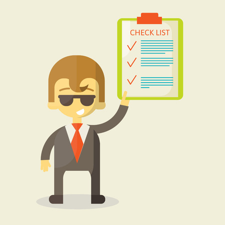Happy businessman with checklist. All items are made . Success in businessのイラスト素材