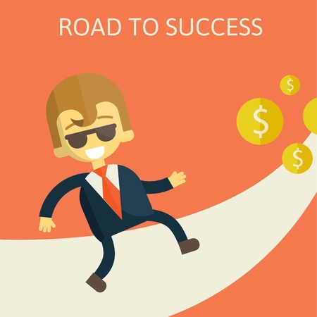 cheerful businesswoman walking along the road towards success.のイラスト素材