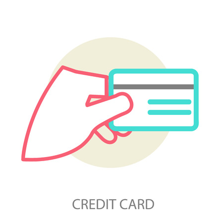 Hand holding credit card, modern line style. vector illustrationのイラスト素材