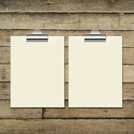 Vector template of a paper sheet, poster, picture frame on the wooden table. vector illustration eps 10のイラスト素材