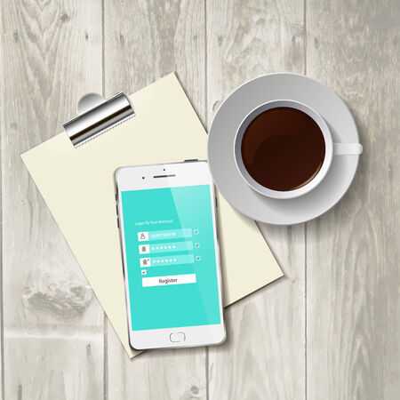 Coffee Cup with Abstract Tablet Vector Illustration on Business Themeのイラスト素材