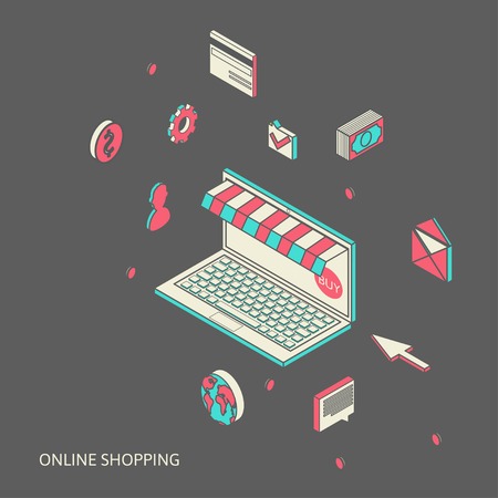 flat 3d isometric art modern design concept vector icons. Icons for mobile marketing and online shoppingのイラスト素材