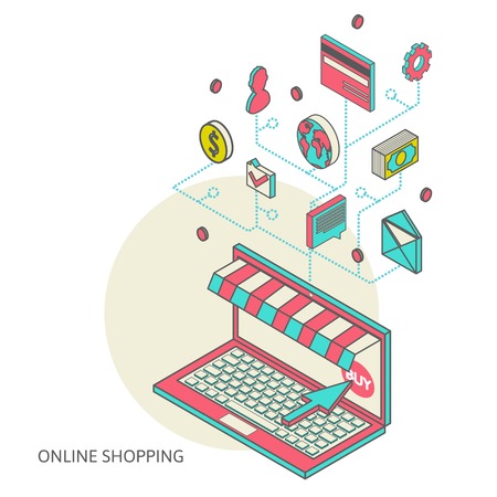 flat 3d isometric art modern design concept vector icons. Icons for mobile marketing and online shoppingのイラスト素材