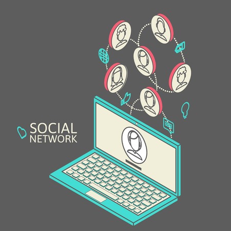 Conceptual image with social networks. Flat isometryのイラスト素材