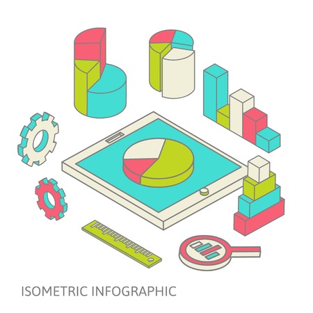 Flat 3d isometric business finance analytics, chart graphic report on tablet web infographic concept vector.のイラスト素材