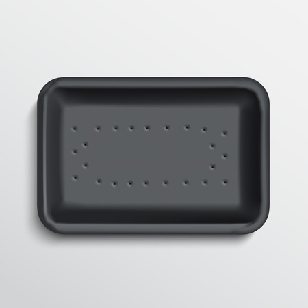 empty wrapped food tray. empty plastic container over white background, vector.のイラスト素材