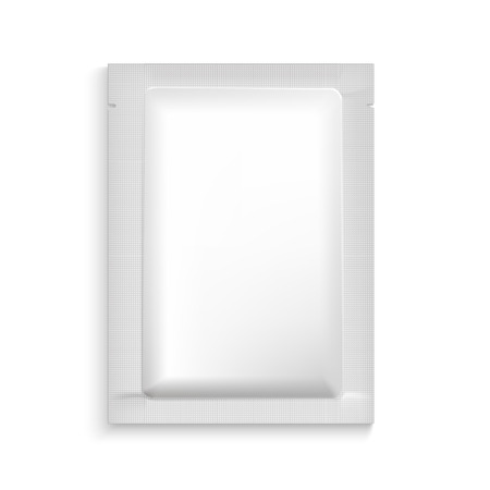 Mockup Blank Foil Packaging Sachet for Tea, Coffee, Sugar, Condoms, Drugs as well as Salt, Spices, Sauce, Shampoo, Gel etc. Plastic Pack Template for your design and branding.のイラスト素材