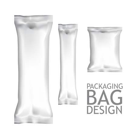 White Blank Foil Food Snack pack For Chips, Spices, Coffee, Sugar, Salt, Chocolate Bar, Candy Bar, and other products. Plastic Pack Template for your design and branding. Vectorのイラスト素材