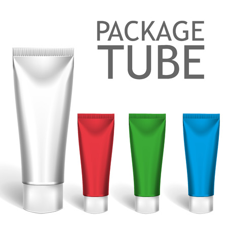 Set Of Colorful Realistic Tubes For Cosmetics Or Artistic Paint Isolated. Here Can Be Creams, Toothpaste, Gel, Sauce, Paint, Glue, Ointments, Lotions, Medicines. Use Mockup For Your Designのイラスト素材