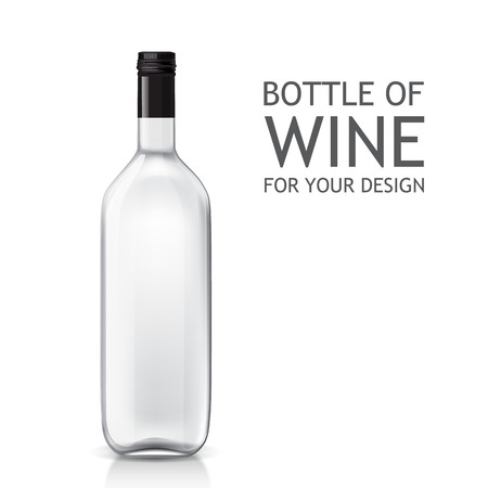 Transparent realistic empty bottle of wine for your design. Bottle of alcohol. Vector template of a glass bottle.のイラスト素材