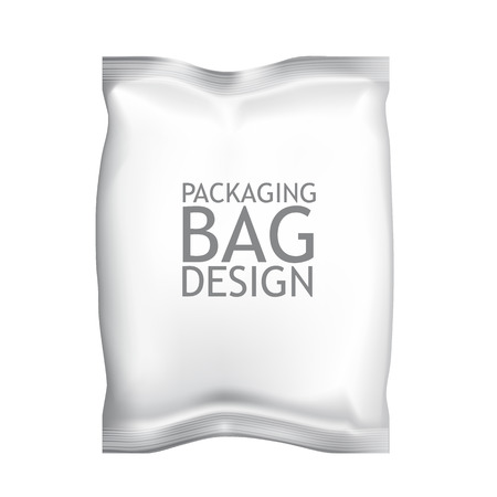 White Blank Foil Food Snack pack For Chips, Spices, Coffee, Salt, and other products. Plastic Pack Template for your design and branding. Vectorのイラスト素材
