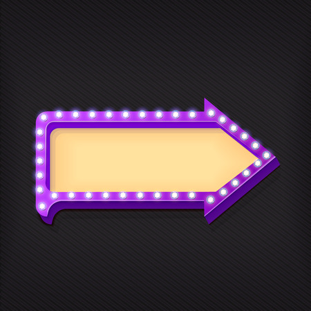 Retro arrow with glowing lights. volume frame. Realistic scalable with  3d volumetric icon on light bulb. Empty space for text. Winter promotions, discounts and offers for your business. Vectorのイラスト素材