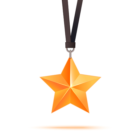 Realistic 3D gold star. Award winner. Good job. The best reward. bulk copper star. Simple star on a white background. The award for the best choice. Premium class. Vector illustrationのイラスト素材