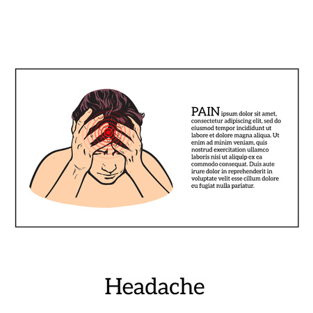 Picture a woman with a headache, vector illustration sketch of a woman who holds his hand to his head, pain in the head of a woman, the concept of sickness or disease in the human headのイラスト素材
