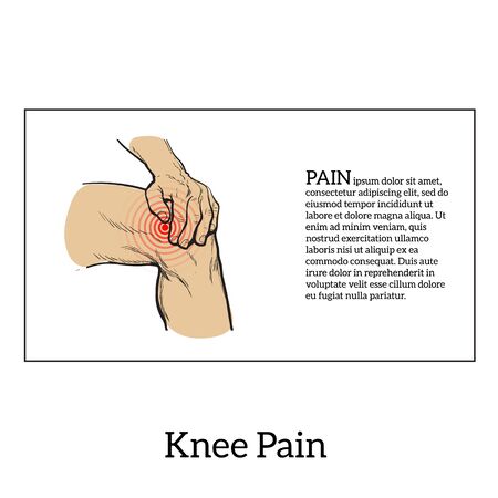 Illustration of knee pain. Hands holding legのイラスト素材