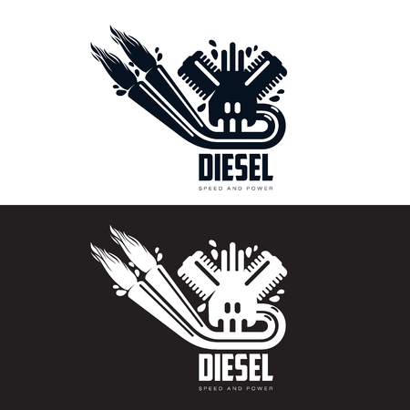 design logo motor gasoline, vector illustration, isolated on a white background, Logoth combustion engine with fire, running on petrol, logo design one isolated internal combustion engineのイラスト素材