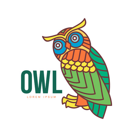 Set of colorful owl templates. Vector illustration isolated on white background. Great multicolored owl templates for companies, schools and collegesのイラスト素材