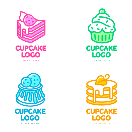Set of cupcake illustration isolated on white backgroundのイラスト素材