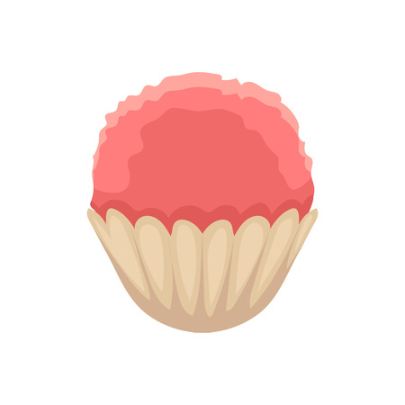 Cupcake with pink colored icing, cartoon vector illustration isolated on white background. Strawberry, raspberry muffin, cupcake, isolated dessert, yummy looking sweetsのイラスト素材