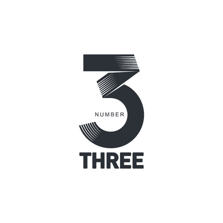 Black and white number three strips  template, vector illustrations isolated on white background. Graphic strips  with three dimensional number threeのイラスト素材