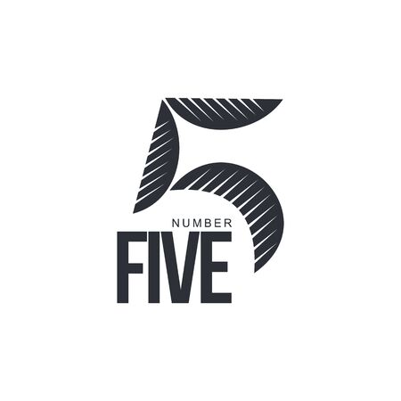 Black and white sketch style number five   template, vector illustration isolated on white background. Black and white number five hand drawn graphicのイラスト素材