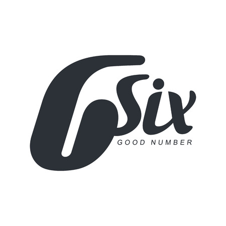 Black and white number six abstract   template, vector illustration isolated on white background. Black and white number six graphic  made of soft abstract shapesのイラスト素材