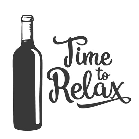 Red wine bottle, sketch style vector invitation, banner, poster template. black and white hand drawing of an unlabeled, unopened wine bottle, time to relax concept for posters, postcardsのイラスト素材